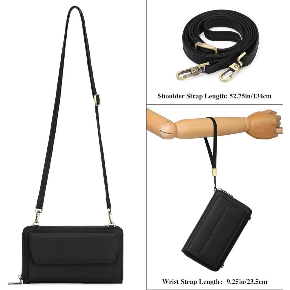Women Z01 Black Phone Purse Crossbody Bags for Small Travel Wallet Touch Screen - Picture 3 of 6